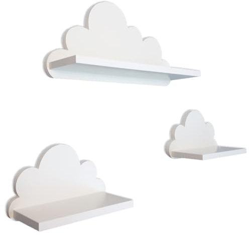 MOLILAND 3er Set Wandregal Kinderzimmer Weiß | Babyzimmer Wolkenregal für Bücher, Spielzeug, Dekoration | Regal Wolke aus Holz | Skandinavischen Stil |Wolke Wandregal MISIA- Prestige