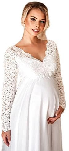 QBQZXAOSOWH Robe Femme Fille Robes De Maternité en Dentelle Sexy Longue Fantaisie Grossesse Maxi Robe Elegance Femmes Enceintes M Blanc