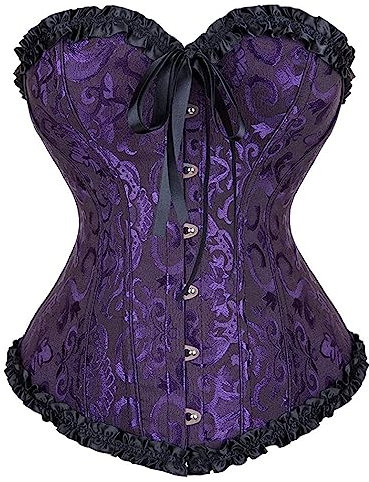 WLFFW Bustino Corsetto Donna Elegante Corpetto Casual Satin Floreale (EU(32-34) S, Nero Viola)