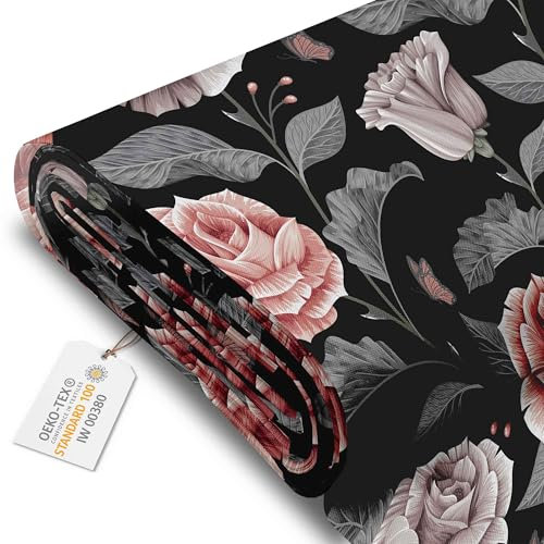 DreamRoots Tela impermeable por metros 600D 220g/m - Tela para tapizar sillas, cojines, sofas - Lona impermeable exterior 160 cm ancho Dark Vintage Floral metro lineal