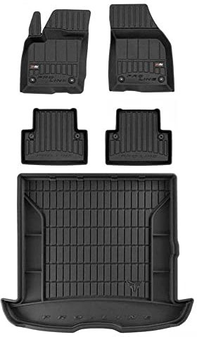 MOTOS Satz Gummifußmatten und Kofferraummatten passend für Volvo V50 2004-2012 Kombi, 31cm zwischen Mattensteckern Verbessern Sie Ihren Reisekomfort mit Antirutschmatte Auto 3D- Allwetter fußmatten Au