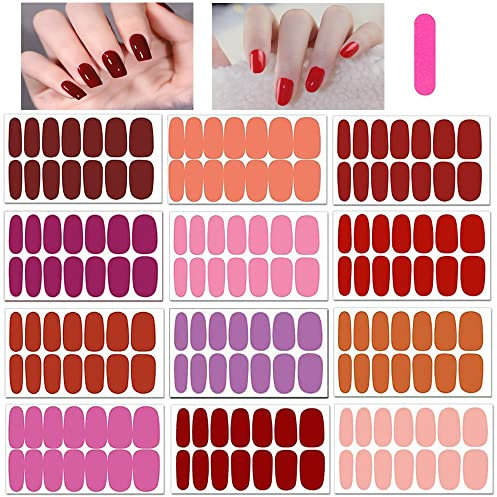 Mwoot 12 Fogli di Adesivi per Unghie Serie Rossa, Pellicole Complete per Unghie, Strisce di Smalto Colore Caldo, Decalcomanie Adesive per Nail Art con Lima per Donne