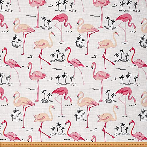 Flamingo Polsterstoff Meterware Sommer Palmenblätter Dekostoff tropische Hawaii Blätter Outdoor Stoff Meterware Vogel Pflanzen Natur Themenstoff Pink Schwarz 92 x 150 (HxB)