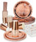 Vaisselle Jetable Anniversaire Pastel,130 Pièces Vaisselle Fête Rose Gold Vaisselle Jetable Decoration Anniversaire Set Comprendre Assiettes en Papier pour Mariages Fête de Noël Baby Shower