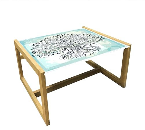 ABAKUHAUS Baum Couchtisch, Kreative chinesischen Bonsai-Baum, Acrylglas-Mitteltisch mit Holzrahmen für Büros Wohnheime, Mittel Größe, beige Türkis