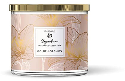Woodbridge Duftkerze im Glas mit Deckel | Golden Orchids | Duftkerze Blumig | Kerzen 3 Docht | Kerzen lange Brenndauer (40h) | Geschenk für Frauen