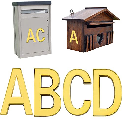Woration 5 cm A - D Selbstklebend Briefkasten Buchstaben Alphabet Aufkleber Tür Adresse Nummer Schilder for Hotel Zimmer Büro Wohnsitz Haus Autos Lastwagen Gold Dekoration 4 Stück