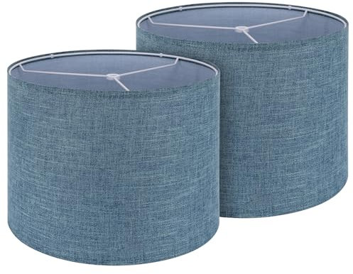 Trommel-Lampenschirm, 2er-Set, 33 x 33 x 25,5 cm, einfache Montage, für Tischlampen, Nachttischlampen, Stehlampen, Spinnenmontage, Blau