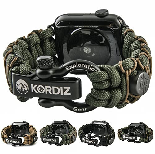 KORDIZ Survivor Pro, Paracord-Armband für Apple Watch, kompatibel mit Apple Watch Serie 8/7/6/5/4/3/2/1/SE & Ultra, mit verstellbarem Edelstahlbügel (Grün & Micro Coyote, L für Ultra 49 mm)