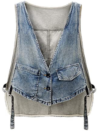 Vorne Kurze Rückseite Lange Denim Weste Damen Kurze Weste Tasche Ärmellose Jacke Casual Jeans Westen