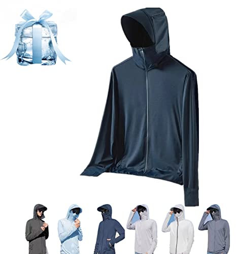 Donubiiu Leichte Sonnenschutzkleidung für Herren/Damen, Lightweight Sun Protection Clothing Ice Silk Hoodie Shirts Jacket (Dark Blue,M)
