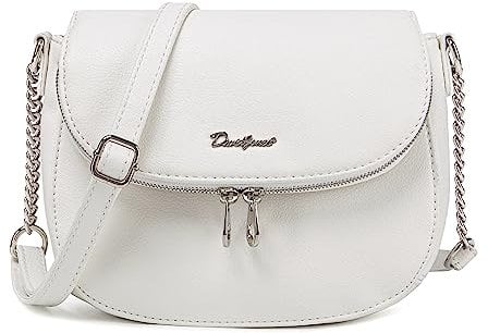 David Jones - Damen Kleine Umhängetasche - Zip Reißverschluss PU Leder Schultertasche - Messenger Crossbody Bag - Frauen Elegante Clutch Pochette Abendtasche - Citytasche Reise Mode - Weiß