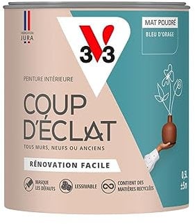 V33 Peinture murale intérieure Coup d'Éclat® Bleu d'orage Mat Poudré 0,5L