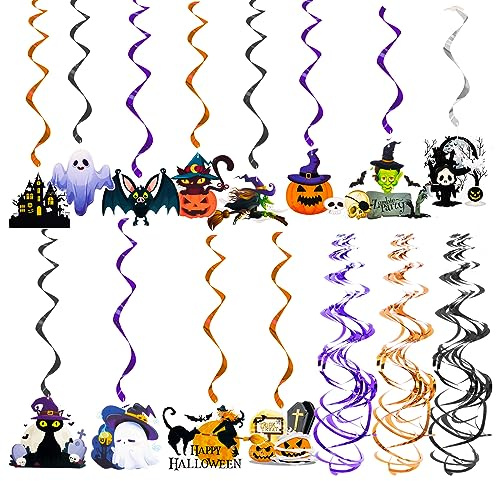 KALUROIL 30 PCS Deko Halloween - Luftschlangen Halloween Dekoration - Spiral Girlanden in einzigartigem Karikatur-Design für Party, Bar, Klassenzimmer und mehr