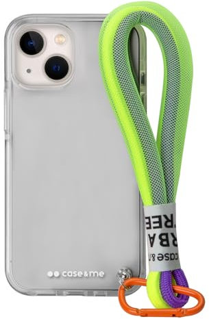 case&me Coque avec Cordon Urban pour iPhone 14, Cordon Multi-usages Amovible, Coque Fashion, Transparente