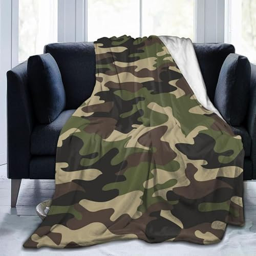 Gtoaxxno Überwurfdecke, Camouflage, leicht, weich, warm, Winter, Couch, versteckt, Armeegrün, Fleece-Überwurf, Decke für Sofa, Bett, Couch, King (D, 152 x 204 cm)