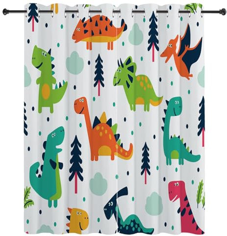 Cartoon-Farbdinosauriermuster Verdunkelungsvorhänge 2 Stück 140x245 cm(BxH), Grommet vorhänge - Lärmminderung, staubdicht vorhange Blickdicht, Polyester-Vorhänge - für Kinderzimmer & Wohnzimmer