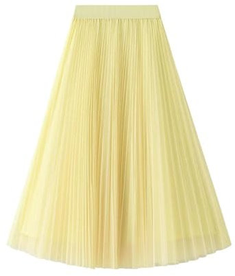 Hübscher Rock Bleistiftrock Damen Tüll Röcke Frauen Mode Prinzessin Solid Mesh Hohe Taille Plissee Langer Rock Weiblich OneSize Gelb