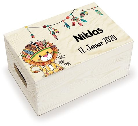 Holzura Erinnerungsbox Baby Geschenk für Mädchen, Junge - personalisierte Erinnerungskiste - Aufbewahrungsbox, Geschenkbox zur Geburt oder Taufe