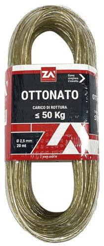 Sicignano | Cavo Ottonato per Stendibiancheria, 20 m, Ø 2.5 mm, Interni Esterni, Carico fino a 50 kg, Made in Italy - Malleabile, Facile da Tagliare - Filo Cavetto Stendino (Ottonato, 50 kg)
