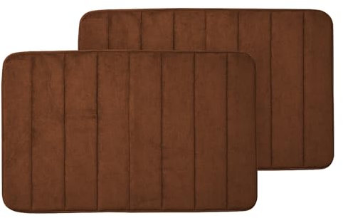 Moonlight Bedding 2 Pack Bath Mat Non Slip Anti Mould Brown 50 x 80 cm Memory Foam Bathmat Thick Super Soft and Comfortable Bath Mats Washable & Water Absorption Bathroom Mat