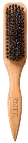 100% Boar Bristle Slick Back Hair Brush | Natural Peach Wood Handle | Restores Shine, Controls Frizz, Smooths Flyaways | Teasing Adds Volume Styling Tool | For Sleek Ponytails, Buns & Beard Grooming