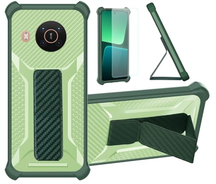 Aroepurt Hülle Für Nokia X20 Hülle Case Handyhülle Schutzhülle Cover [mit gehärtetem Glas-Screen-Protector] Hybrid [Folding Support Magnetic] [Frosted Anti-Fingerprint] Grün