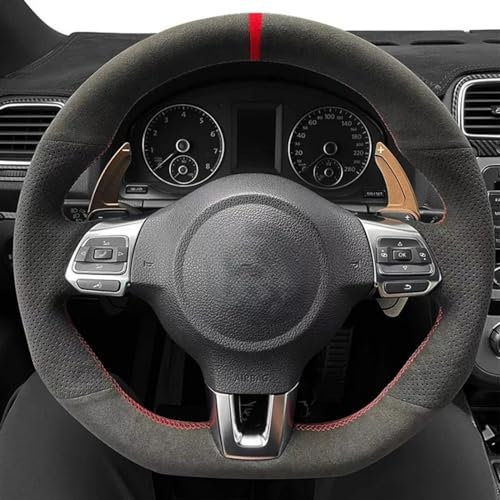 HYRHEV Auto-Lenkradbezug aus schwarzem Wildleder, für Golf 6 GTI MK6, für Polo GTI, für Scirocco R, für Passat CC R-Line 2010 Lenkradschutzhülle(Farbe:Style 45)