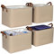 Syeeiex Storage Baskets for Shelves 4 Pack, Fabric Storage Boxes with Leather Long Handles, Foldable Storage Basket for Toys, Clothes , Organizing Home and Office - Cocoa