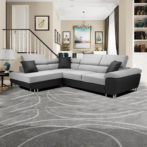 Anton Premium 3 Seater Sofa Bed, Left & Right Arm Sofa with Storage, Pull out Bed with 3 Seat, Black Faux leather Living Room Furniture Sofa Sets, Corner Space Saving Sofa Bed