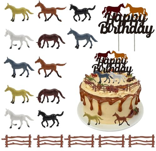 Kapokr 19 Stück Tortendeko Pferd Mini Pferde Deko Geburtstag Tortenaufleger Pferd 3D-Kunststoff Pferde Geburtstagsdeko für Thema Party Torte Dekorationen und Mikrolandschaft