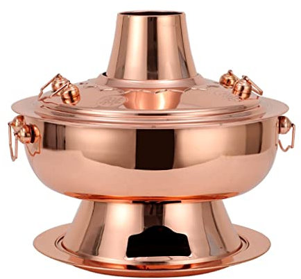 CRBUDY Verdickter Edelstahl-Hot Pot, chinesischer Kupfer-Hot Pot im Alten Peking-Stil, chinesischer Fondue-Topf, Kochgeschirr-Set (Farbe: Roségold, Größe: 36 cm)
