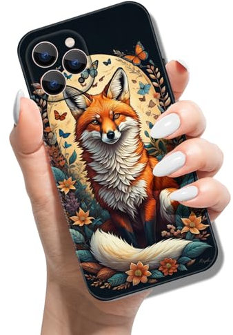 Handyhülle für iPhone 11 Pro 5.8 Hülle Tier Muster Motiv Weich TPU Silikon Schwarz Case für Mädchen Jungen Dünn Slim Soft Cover - Fuchs Schmetterling