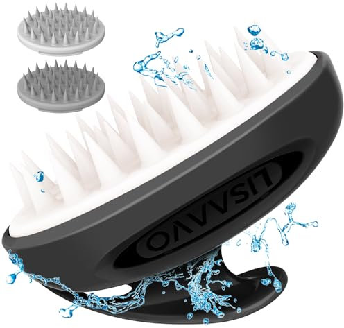 Lisaavo 3-in-1 Scalp Massager for Hair Growth & Head Relaxation - Soft Silicone Bristles Shampoo Brush, Ergonomic Design for Women, Men & Pet Hair Brush (Black)