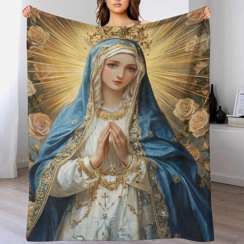 Jungfrau Maria Flanell Sofadecke 3D Druck Christentum Decke Weichen Flauschig Bett Decken Flauschig Warm Kuscheldecke for Erwachsene 40x50inch(100x130cm)