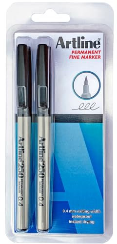 Artline EK250 Permanent Fine Marker | Pack Of 2 Pens | 0.4 Bullet Tip | Black Ink