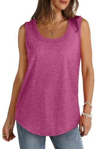 Women's Vests Loose Soft Scoop Neck Summer Tank Tops Sleeveless Blouse Plain Casual Workout Top Gym Sport Vest Lightweight Comfy Ladies Cotton Tunic Tanks Camisole