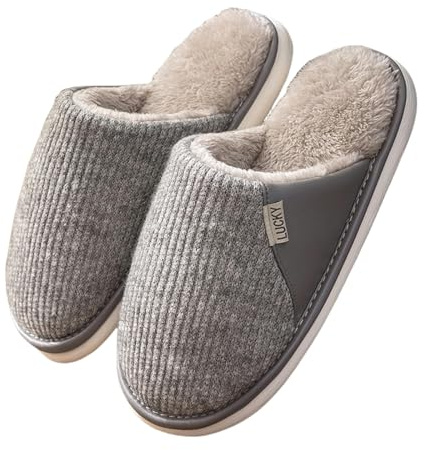YUZBHOME Hausschuhe Baumwollschuhe Für Männer Winter Im Innenhause Warm Warme Haus Plüschpelzschuhe Für Männer-grau-48-49