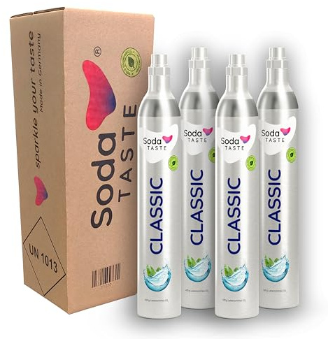 SodaTASTE Cilindro di CO2 acquista 4 pezzi (cilindri di riserva) per aeratore classico, fino a 240 l di acqua frizzata