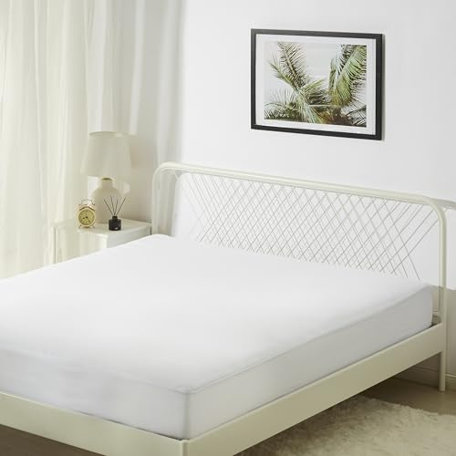 Amazon Basics Matratzenschoner Wasserdicht, Matratzenschutz Waschbar, bis 45 cm Tiefe, 160 x 200 cm, Weiß