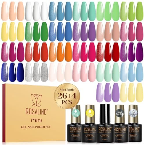 ROSALIND UV Nagellack Set, 30 Stück Gel Nagellack Nude Weiß Blau Grün Gelb Lila Farbgel Gelnägel,Soak-Off Mini UV Gel Nagellack für Nagel Design Gel Nail Polish Geschenk