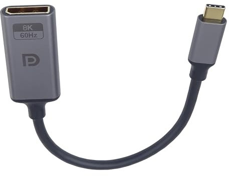 PremiumCord Adaptador USB-C A Displayport 8K M/F, DP 1.4, UHD 8K 4320p 60Hz, 4K 2160p 144Hz, HDR10, HDCP 2.2, 32.4 Gbps, Carcasa de Aluminio, Gris Espacial, 20cm