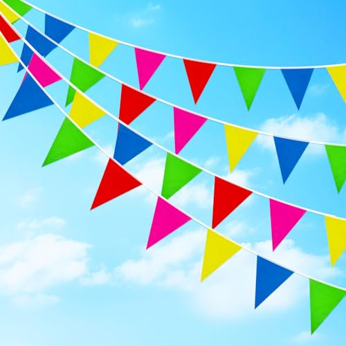 50 m, 100 Stück Wimpelkette, Partydekoration, Wiederverwendbare, wasserdichte Dreiecksflaggen, Dekoration für Geburtstagsfeiern, drinnen und draußen, Hochzeiten, Feste
