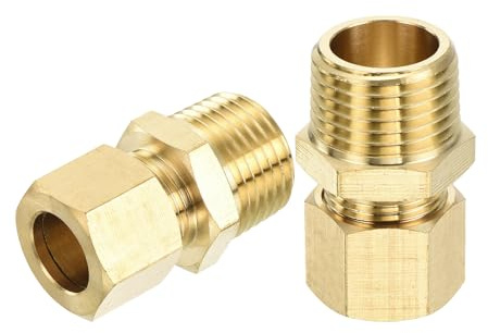 sourcing map Lot de 5 raccords de tube de compression en laiton, 1,27 cm diamètre extérieur x 1,27 cm NPT connecteur mâle adaptateur raccord droit raccords union