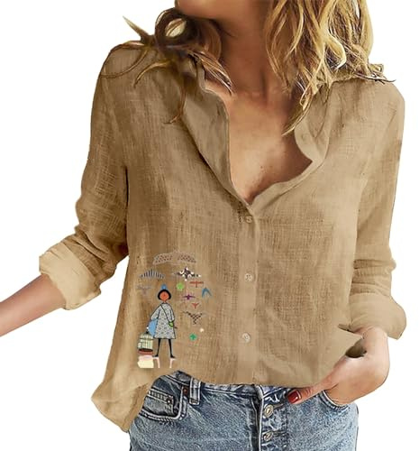 Cocila Chemises BoutonnéEs pour Femmes Col en V DéContracté à Manches Longues Chemise Ample Hauts Casaque Infirmier VêTement Grande Taille Femme Ronde Tee Shirts Femme Grande Taille 54/56 Chemise
