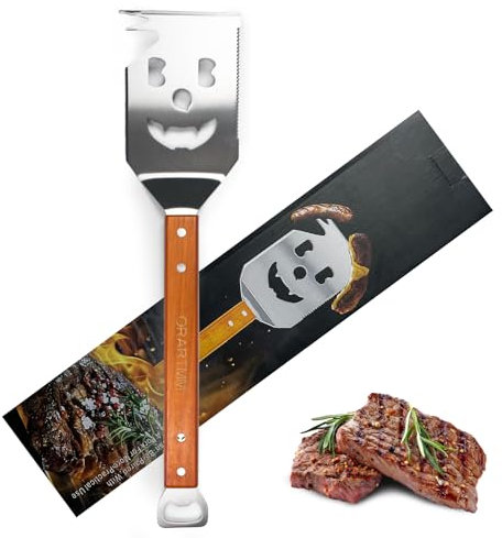 Stainless Steel Grill Spatula, 7-in-1 Multifunctional Barbecue Turner with Wooden Handle, Practical Spatula Kitchen for BBQ, Creative Grill Accessories Men