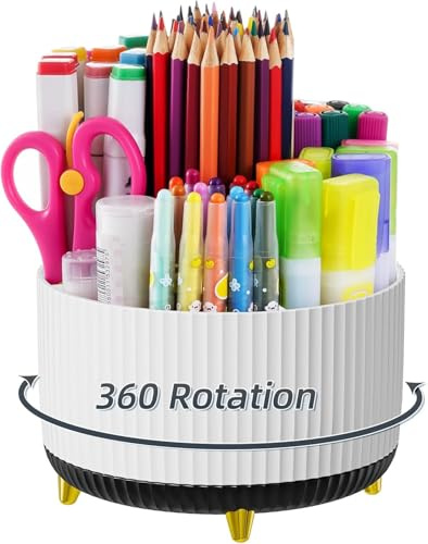 Marbrasse Organisateur de Bureau,360-Degrés Rotatif 5 Compartiments Organiseur,Porte-Crayons,Fournitures d'Art,Rangement pour Maison(Noir et Blanc)