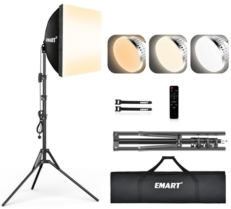 EMART Softbox Lighting Kit,40x40cm Dimmable Soft Box Lighting Kit,1 Pack | Professional Soft Box with 85W LED Photo Bulbs, Photography Continuous Light for Portraits Video Product Shooting and Filming