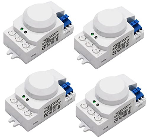 BLASHRD 4X 5.8GHz HF System LED Micro-Onde Capteur de Mouvement à 360 Degrés Détecteur de Mouvement Du Corps, Blanc