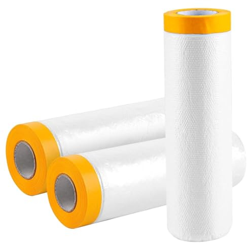 QYDMIN 3 Rollen Abdeckfolie mit Klebeband, 270cm x 20m PE Transparente Abdeckfolienrollen Selbstklebende Farbe Staubschutzfolie für Möbel Auto Boden Wand Malerei Dekoration Abdeckung